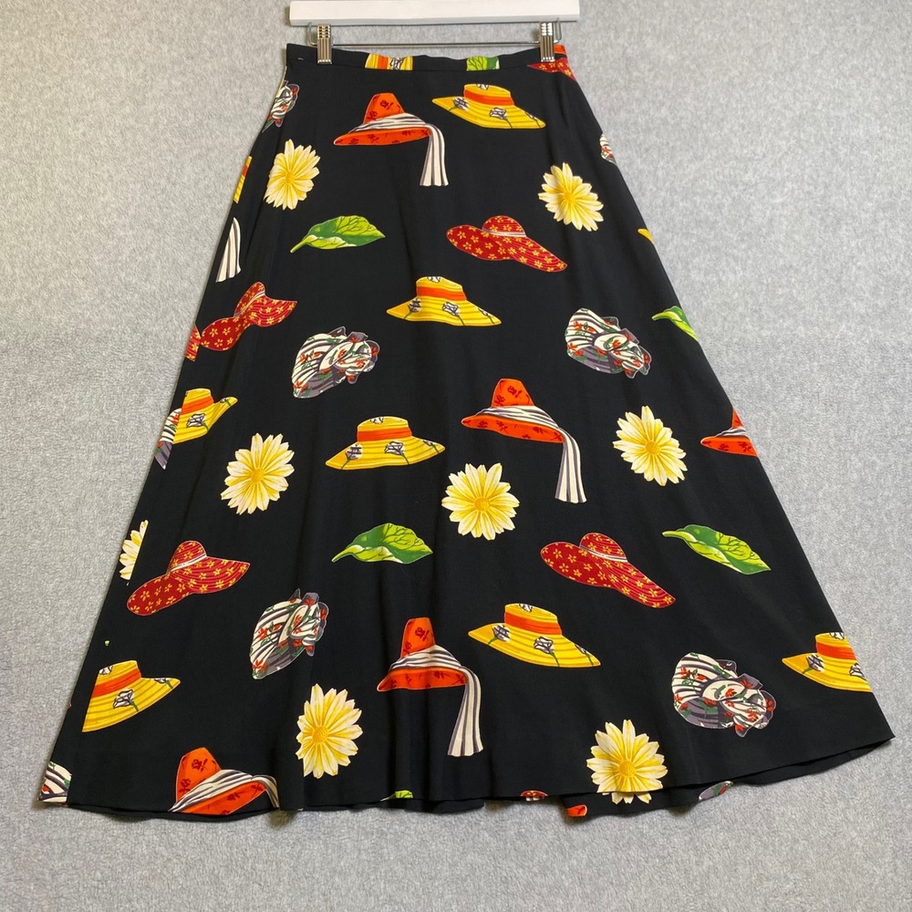 Dana B. and Karen Maxi Skirt Women's Size 6 Black Sun Hat Daisy Print Boho EUC